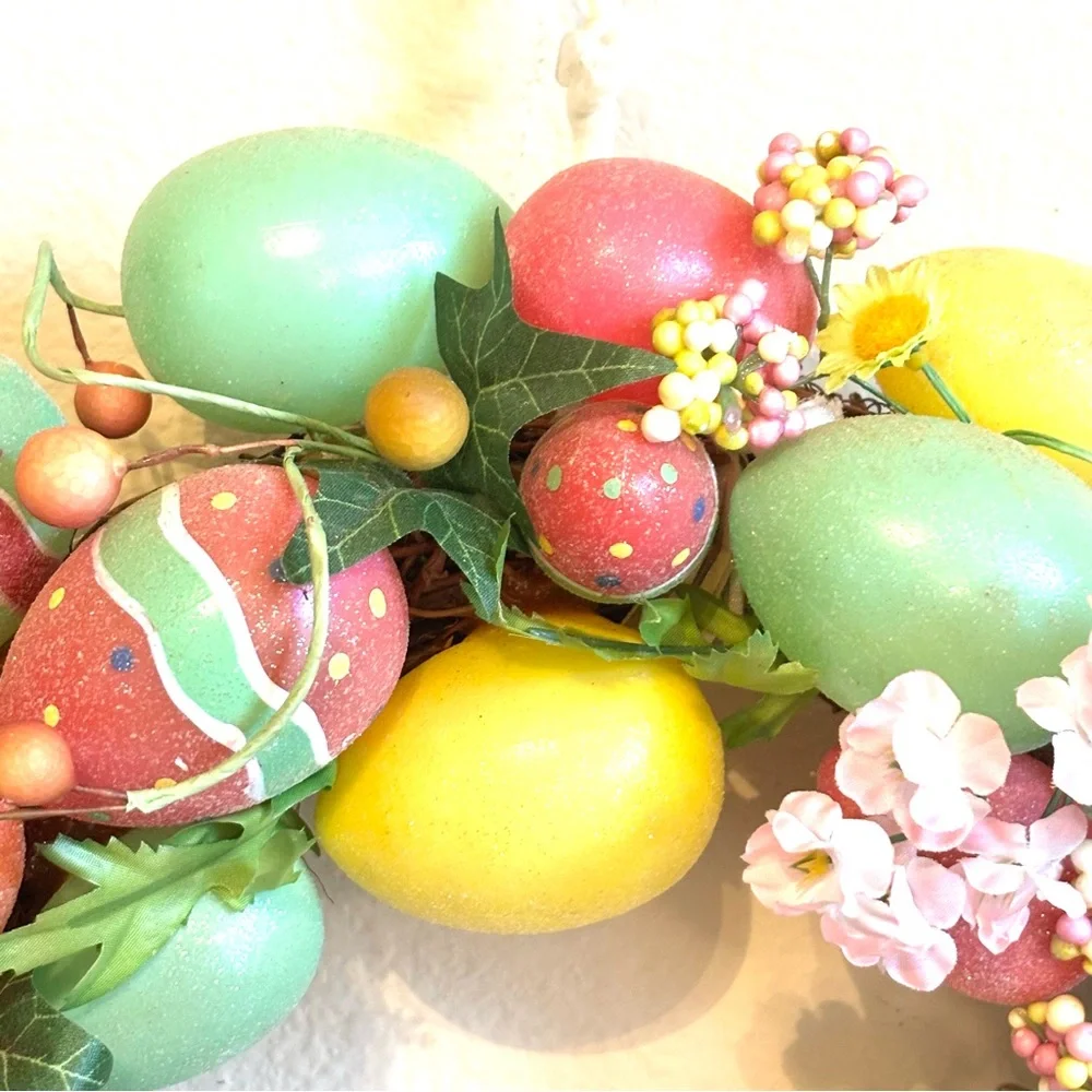Vintage Handmade Easter Egg Wreath 14”